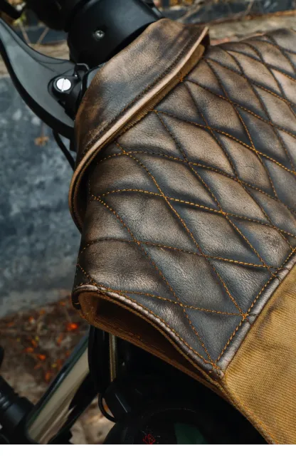 Tankcanvas Brand new Vintage Oil wax canvas splicing Motorcycle Jacket.Cool genuine leather coat.cowhide vest.quality-Tankcanvas