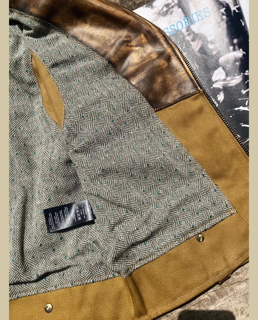 Tankcanvas Brand new Vintage Oil wax canvas splicing Motorcycle Jacket.Cool genuine leather coat.cowhide vest.quality-Tankcanvas