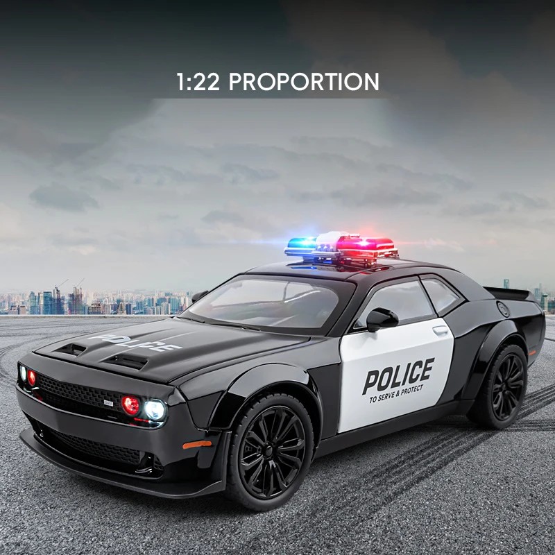 TANKCANVAS-Diecast Model Car For 1:24 Dodge Challenger SRT Hellcat Police Cars Simulation Alloy Static Model-Tankcanvas