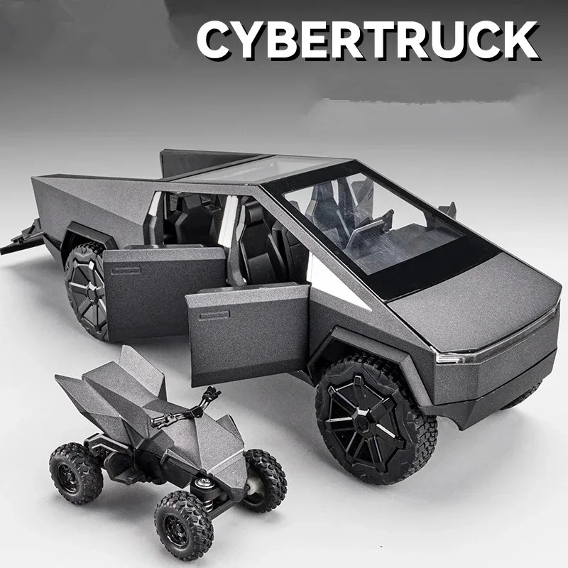 TANKCANVAS-1:24 For Tesla Cybertruck Pickup Alloy Car Model Diecasts Metal Off-road Vehicles Car Model Simulation Sound and Light