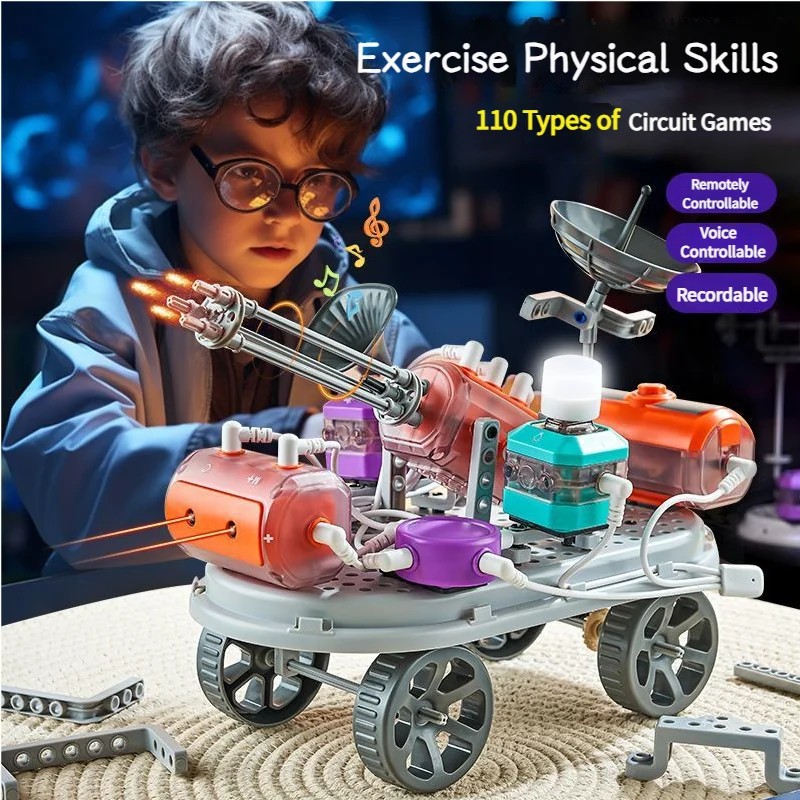 STEM Circuit Building Blocks Kit for Kids 8-14, 201PCS DIY Electric Science Experiment Toy, 110 Projects Educational Gift Set