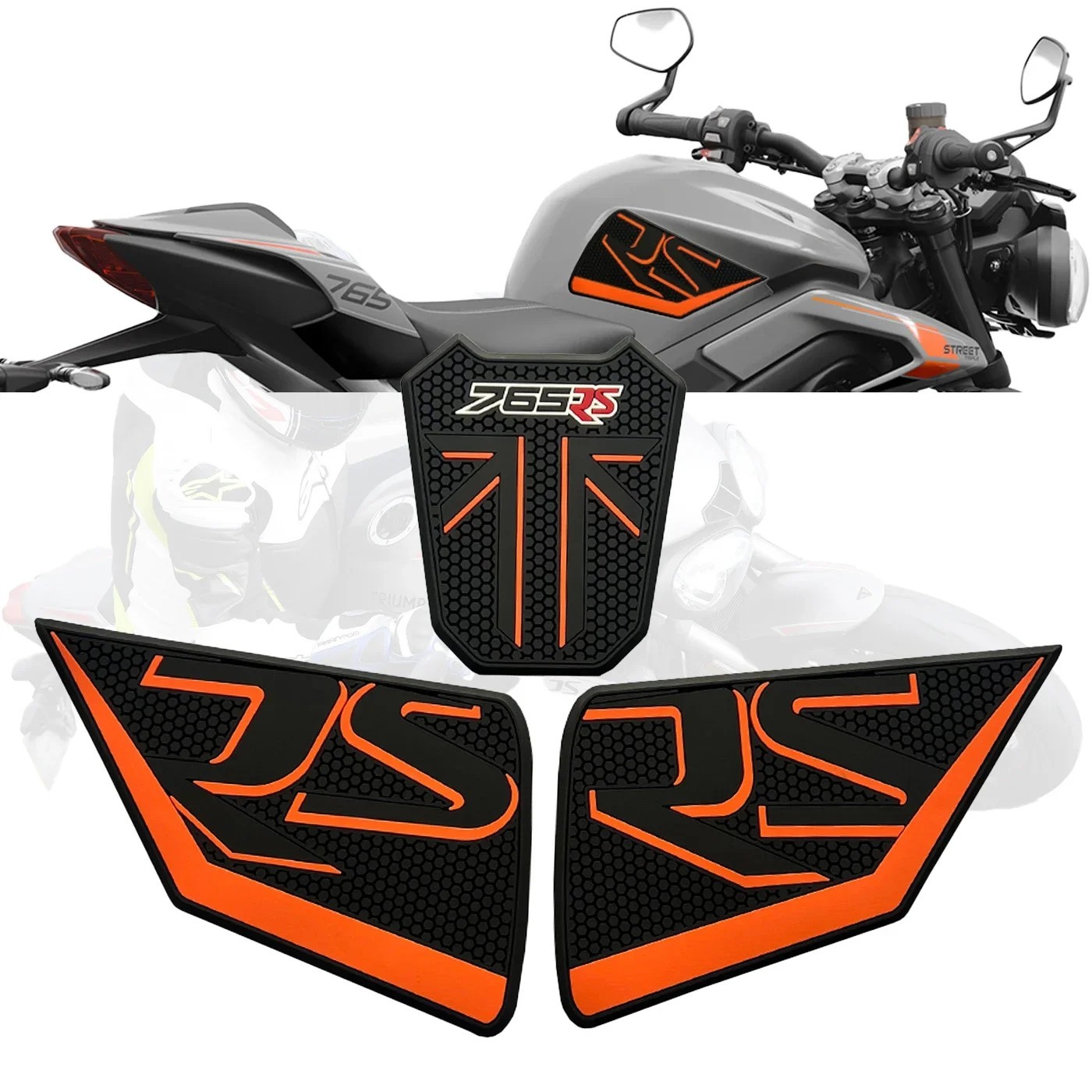Tankcavas Motorcycle Tank Pad Protector Kit Fit For Triumph Street Triple Daytona 765 R RS 2023-2025 Anti-Slip Side Knee Fuel Tank Grip Traction Stickers-Tankcanvas