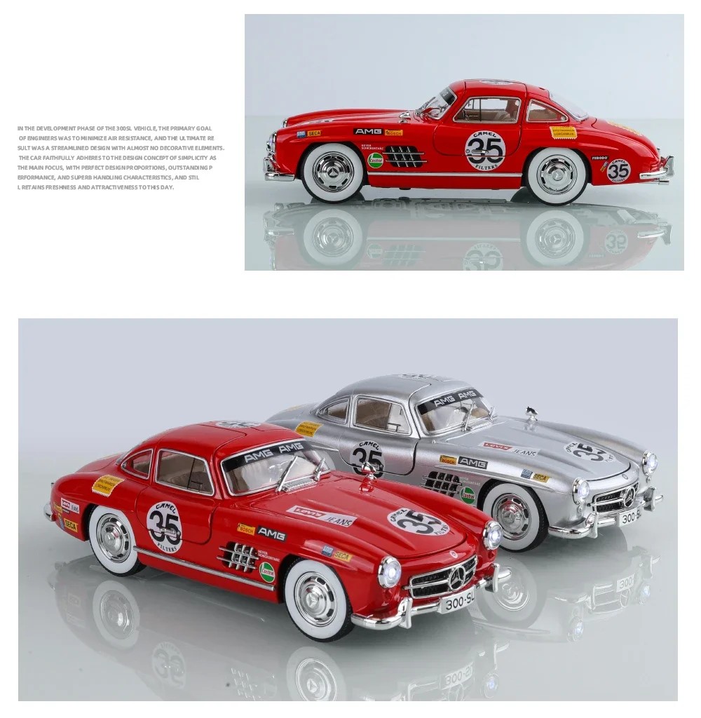 TANKCANVAS-1:24 For Mercedes Benz 300SL Refit Alloy Vintage Classic Cars Diecast Metal Scale Car Model Sound＆Light-Tankcanvas