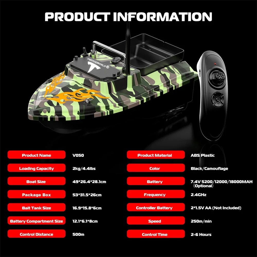 RC Fishing Bait Boat,2KG Loaded,Fixed Speed Cruise,Waterproof,High Speed,4 Night Light