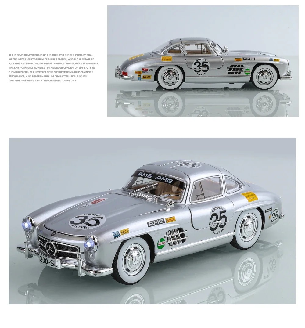 TANKCANVAS-1:24 For Mercedes Benz 300SL Refit Alloy Vintage Classic Cars Diecast Metal Scale Car Model Sound＆Light-Tankcanvas