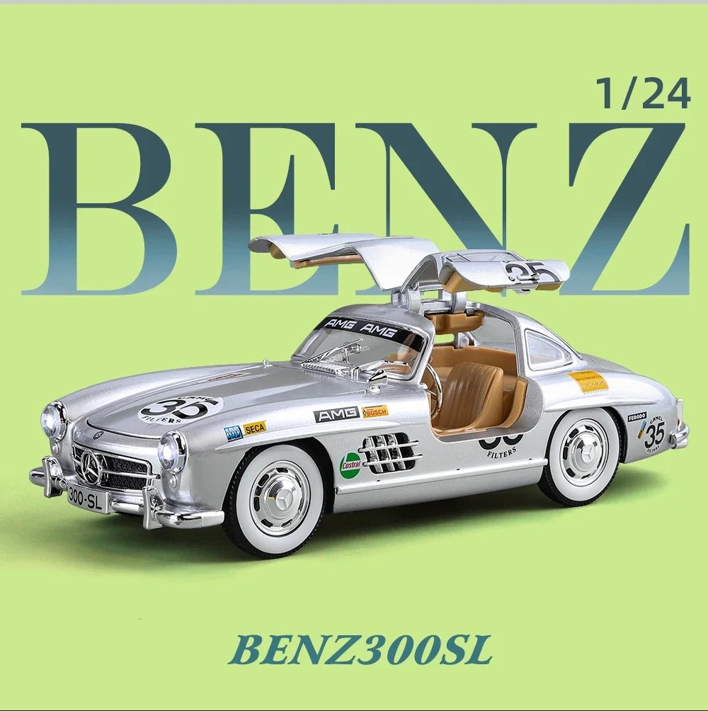 TANKCANVAS-1:24 For Mercedes Benz 300SL Refit Alloy Vintage Classic Cars Diecast Metal Scale Car Model Sound＆Light-Tankcanvas