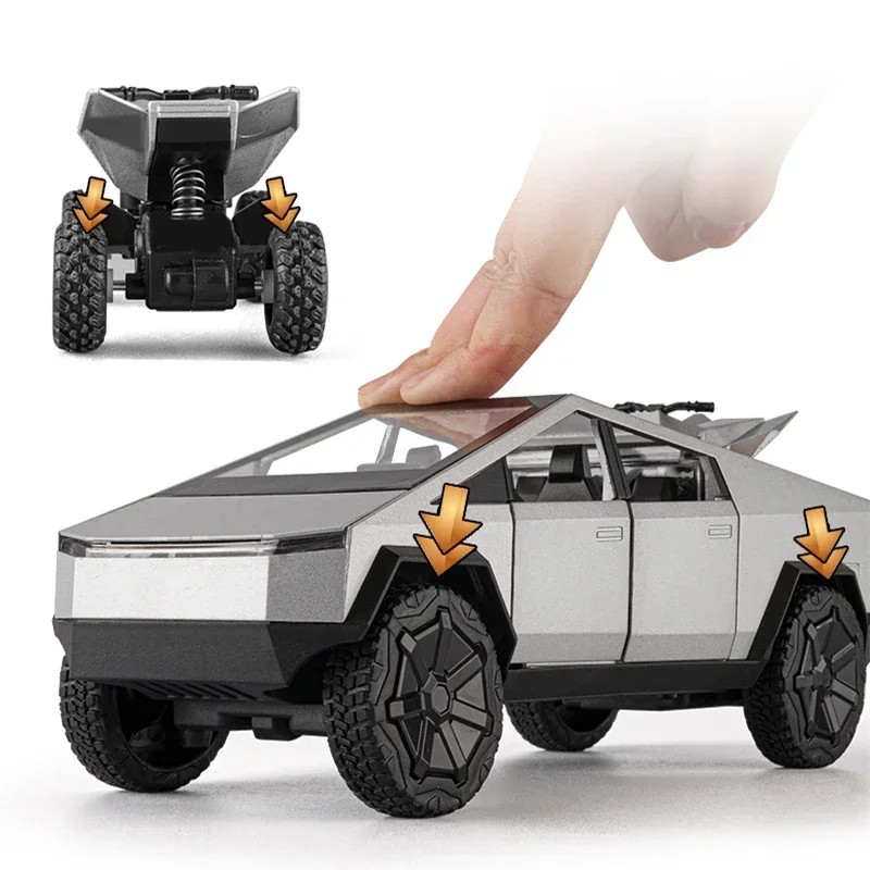 TANKCANVAS-1:24 For Tesla Cybertruck Pickup Alloy Car Model Diecasts Metal Off-road Vehicles Car Model Simulation Sound and Light