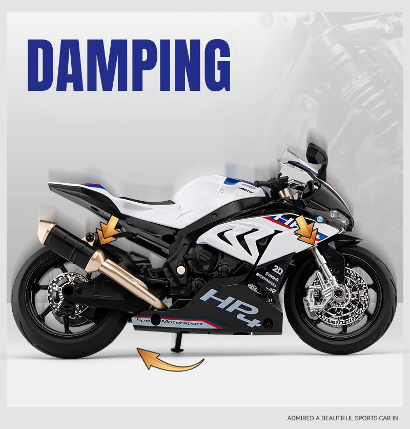 Tankcanvas 1:12 For BMW HP4 Alloy Die Cast Racing Motorcycle Model Vehicle Collection Sound and Light Off Road Autocycle Toys Car-Tankcanvas