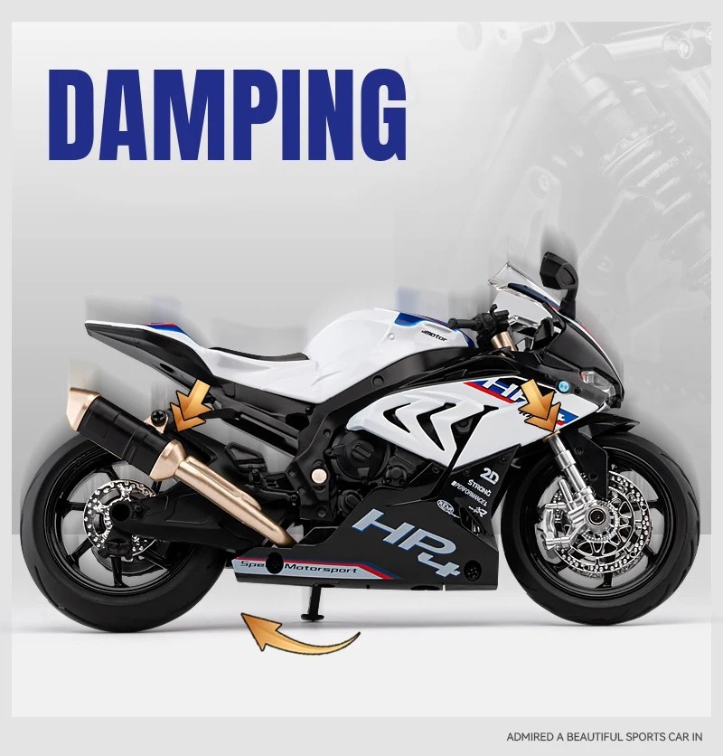 Tankcanvas 1:12 For BMW HP4 Alloy Die Cast Racing Motorcycle Model Vehicle Collection Sound and Light Off Road Autocycle Toys Car-Tankcanvas