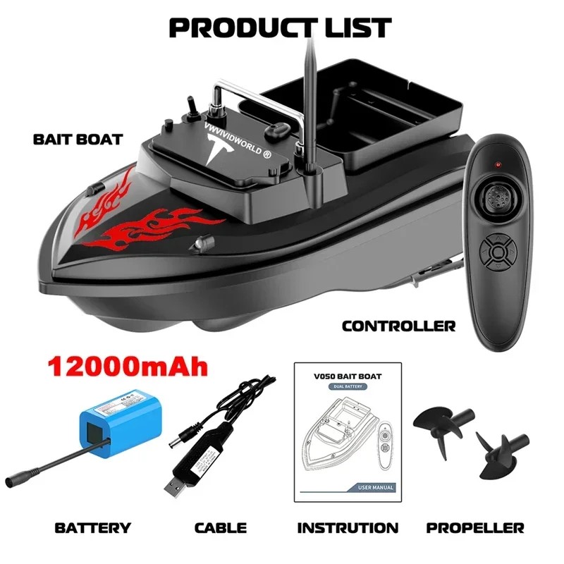 RC Fishing Bait Boat,2KG Loaded,Fixed Speed Cruise,Waterproof,High Speed,4 Night Light