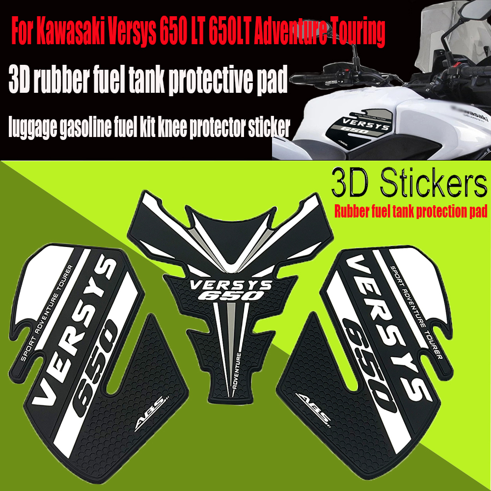 Tankcavas Motorcycle Fuel Tank Pad Protection Kit Sticker Anti-slip Fuel Tank Pad 3D Side Air Knee Grip Traction Pad Suitable for Kawasaki Versys 650-Tankcanvas