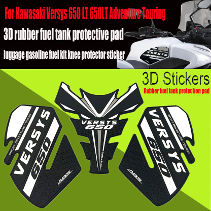 Tankcavas Motorcycle Fuel Tank Pad Protection Kit Sticker Anti-slip Fuel Tank Pad 3D Side Air Knee Grip Traction Pad Suitable for Kawasaki Versys 650-Tankcanvas