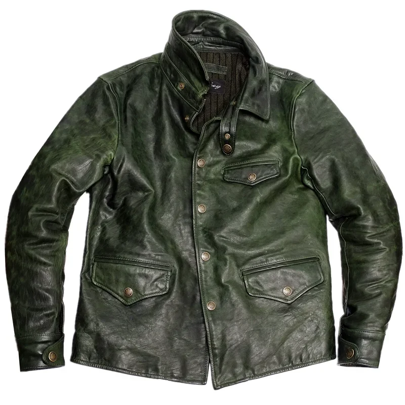 Tankcanvas Men's Leather Jacket Horsehide Thickened Slim Brake Clothes Locomotive American Vintage Men's Autumn and Winter Designer Clothing-Tankcanvas