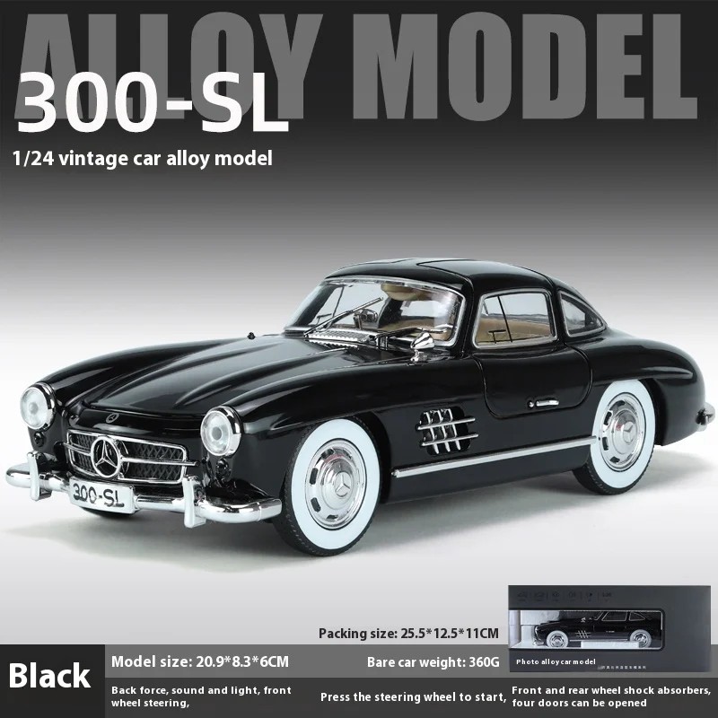 TANKCANVAS-1:24 Benz 300SL 1936 Classic Car Alloy Diecast Car Model Sound Light