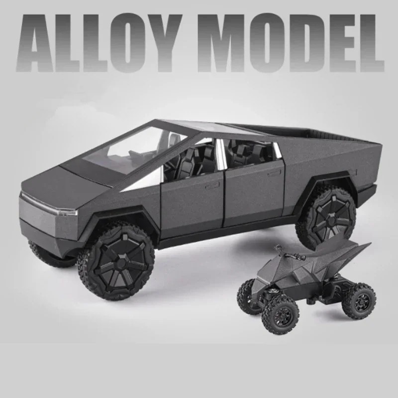 TANKCANVAS-1:24 For Tesla Cybertruck Pickup Alloy Car Model Diecasts Metal Off-road Vehicles Car Model Simulation Sound and Light