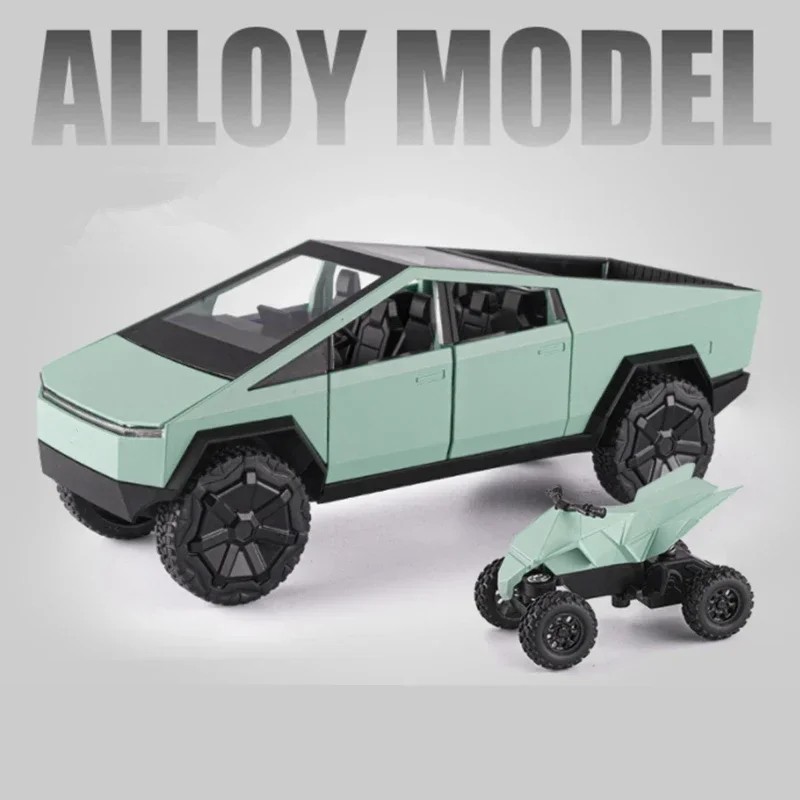 TANKCANVAS-1:24 For Tesla Cybertruck Pickup Alloy Car Model Diecasts Metal Off-road Vehicles Car Model Simulation Sound and Light