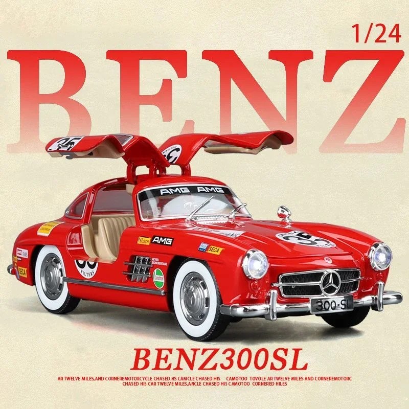 TANKCANVAS-1:24 For Mercedes Benz 300SL Refit Alloy Vintage Classic Cars Diecast Metal Scale Car Model Sound＆Light-Tankcanvas
