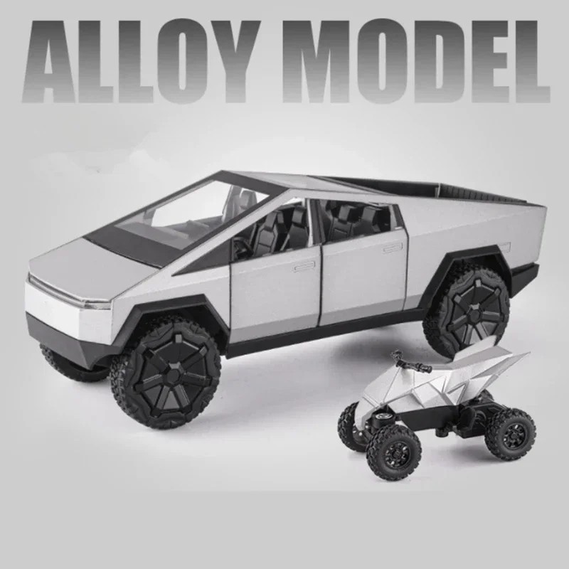 TANKCANVAS-1:24 For Tesla Cybertruck Pickup Alloy Car Model Diecasts Metal Off-road Vehicles Car Model Simulation Sound and Light
