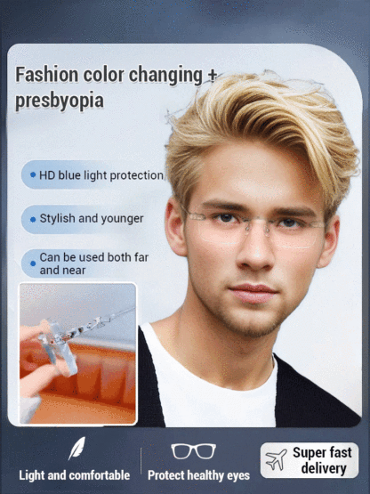 Smart color-changing zoom ultra clear frameless reading glasses