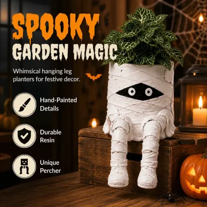 💀🎃Halloween Whimsical Hanging Leg Planter Hand-Painted Resin Succulent Pot💐(BUY 2 FreeShipping）