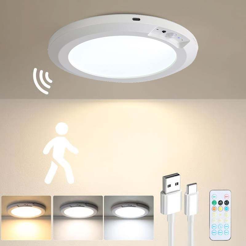 2026 New Rechargeable Motion Sensor Ceiling Light with Remote - Magnetic Wireless Ceiling Light Battery Powered for Closet Shower Stairs Shed Hallway Porch Patio ect