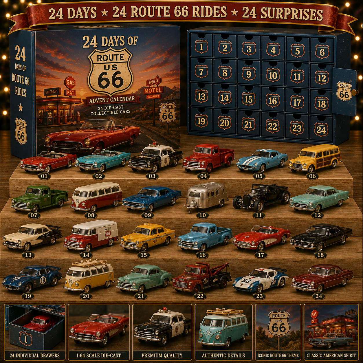 24 Days of American Car Legends Advent Calendar – 24 Die-Cast Collectibles