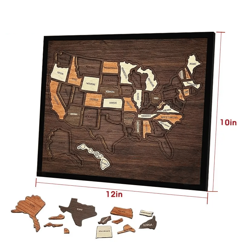 🔥Last Day 49% OFF -🇺🇸 Wooden USA Travel Map Puzzle🧩A Stylish Way to Track Your Journey & Memories