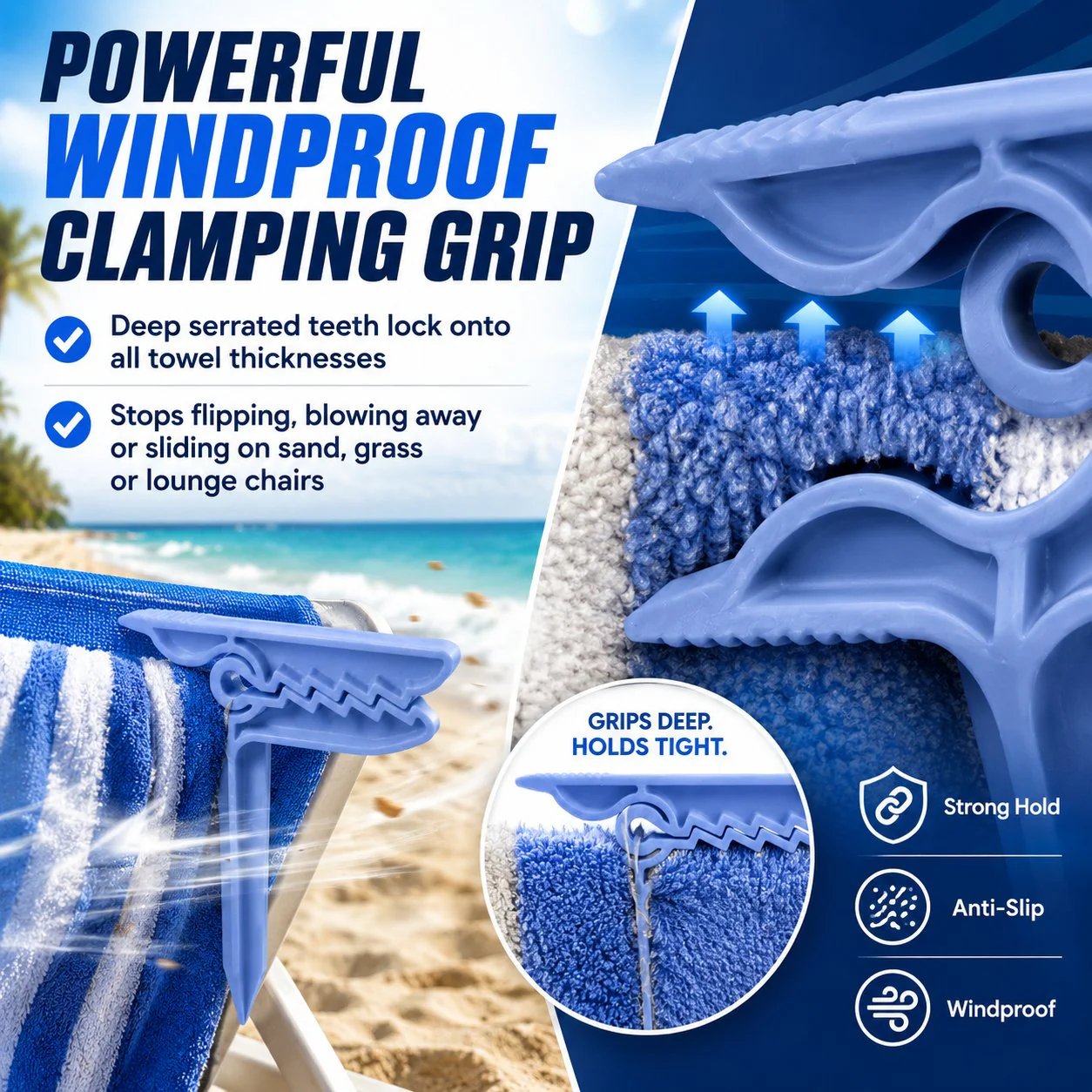 🔥LAST DAY 50% OFF - 🦖 Dinosaur Shape Beach Towel Clips | Windproof Sand Secure Holder (Set of 4)
