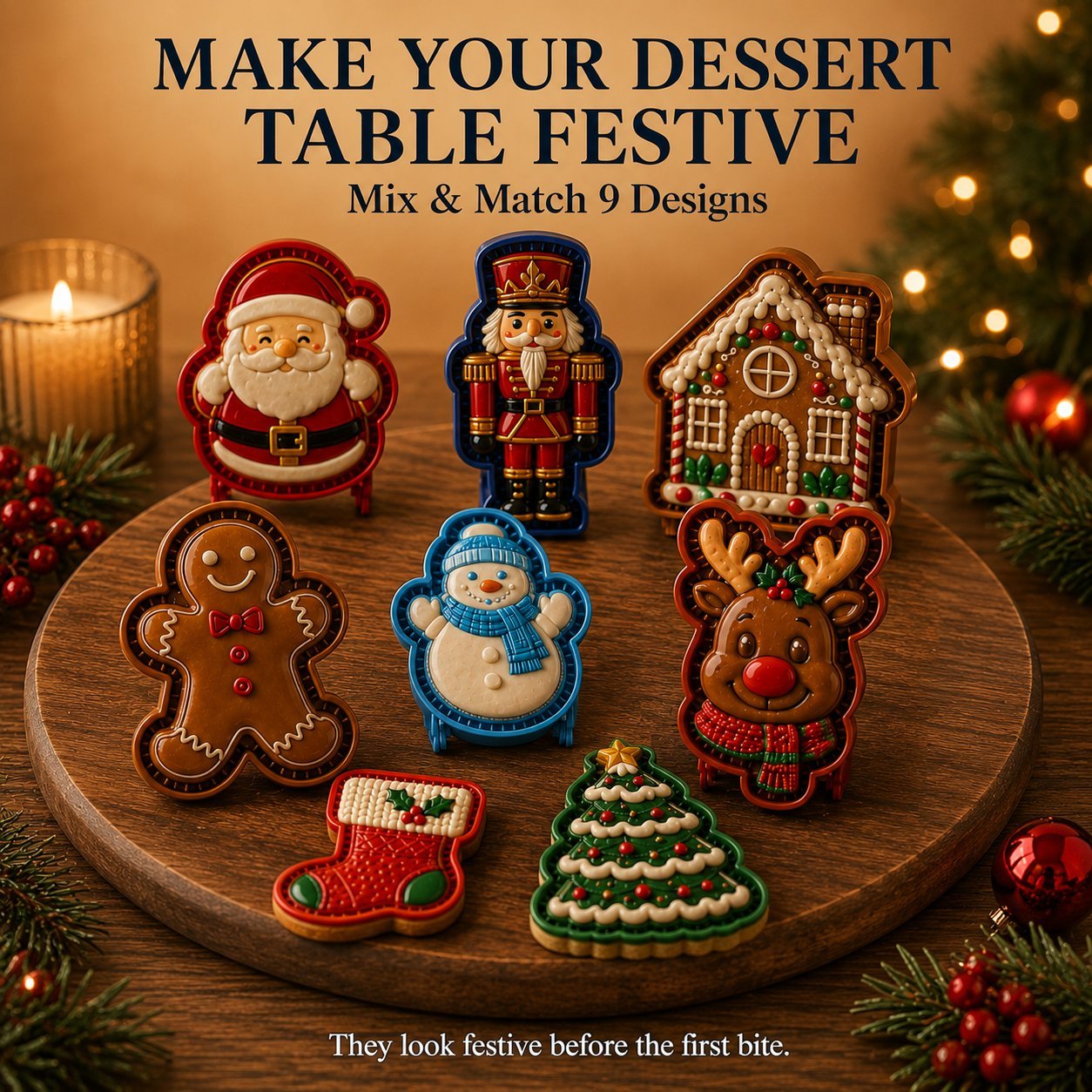 🔥Last Day BUY 3 GET 1 FREE🎄 9-Design Christmas Mini Pie Mold Collection | Reusable Embossed Molds for Shaping Detailed Santa, Snowman, Reindeer, Tree & Holiday Pies 🥧✨