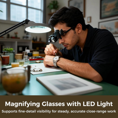 Precision LED Magnifier Glasses – Interchangeable Lenses, Dual LED, Hands-Free 💡