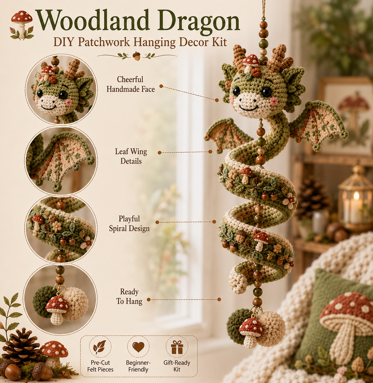 ⏳ Last Day 49% OFF – 🐉 Beginner-Friendly DIY Enchanted Dragon Spiral Hanging Ornament Kit | Complete Kit with All Tools & Step-by-Step Guide Included 💕