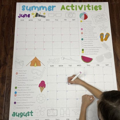 ☀️ Giant Summer Activity Calendar Coloring Poster | 30×50 Inch Family Summer Planner