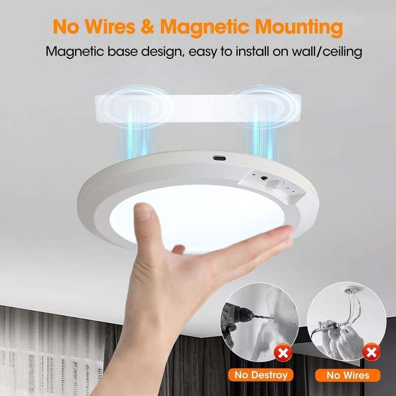 2026 New Rechargeable Motion Sensor Ceiling Light with Remote - Magnetic Wireless Ceiling Light Battery Powered for Closet Shower Stairs Shed Hallway Porch Patio ect