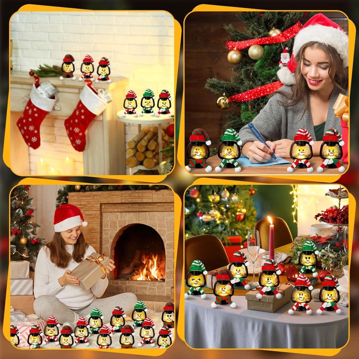 🎄Early Christmas Sale⛄6PCS  Mini Snowman Lantern with Hats and Scarves