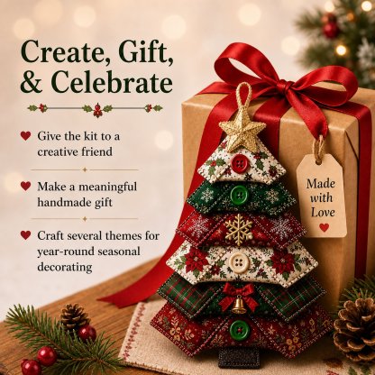 🔥Last Day BUY 3 GET 1 FREE ⭐Layered Fabric Tree Ornament DIY Sewing Kit | Beginner Friendly Handmade Seasonal Decor Gift