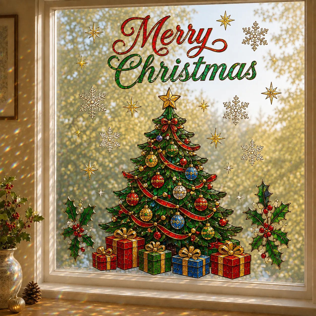 🔥Last Day BUY 3 GET 1 FREE🎄Large Christmas Window Sticker | 28×28in Festive Window Art With Snowman, Angel & Holiday Scenes For Home Decor, Christmas Parties & Seasonal Displays ✨