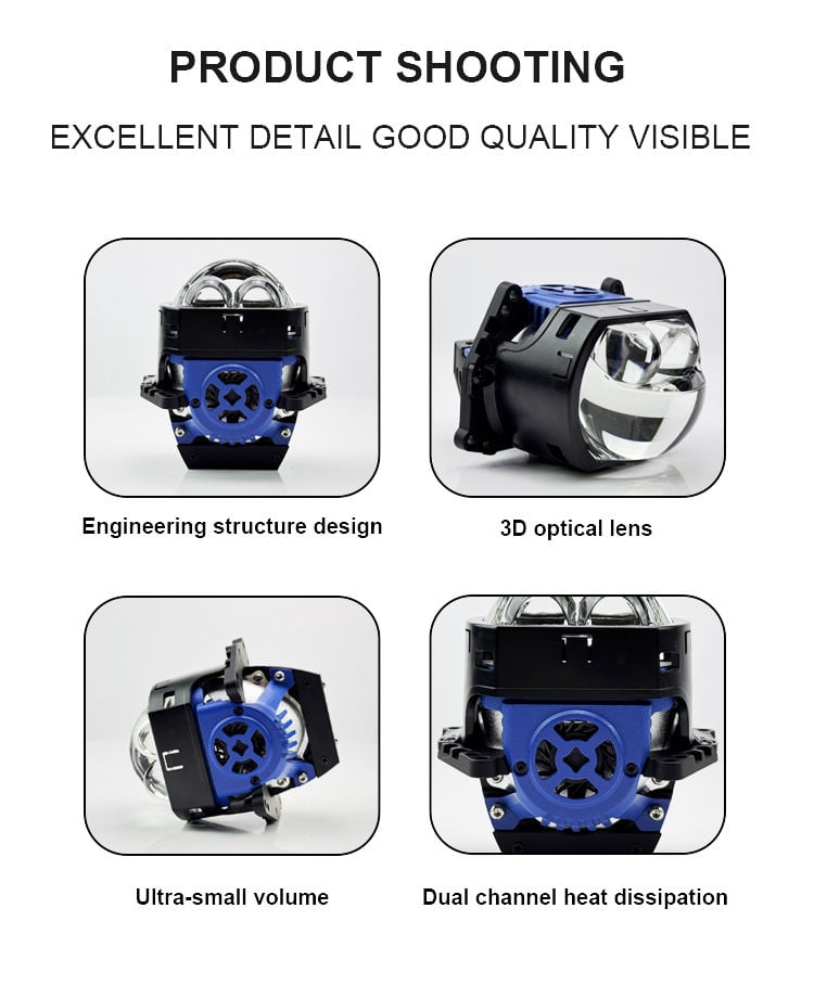 BI-LED PROJECTOR HEADLIGHT WITH 3 DIRECT LASER HIGH BEAM LENSES