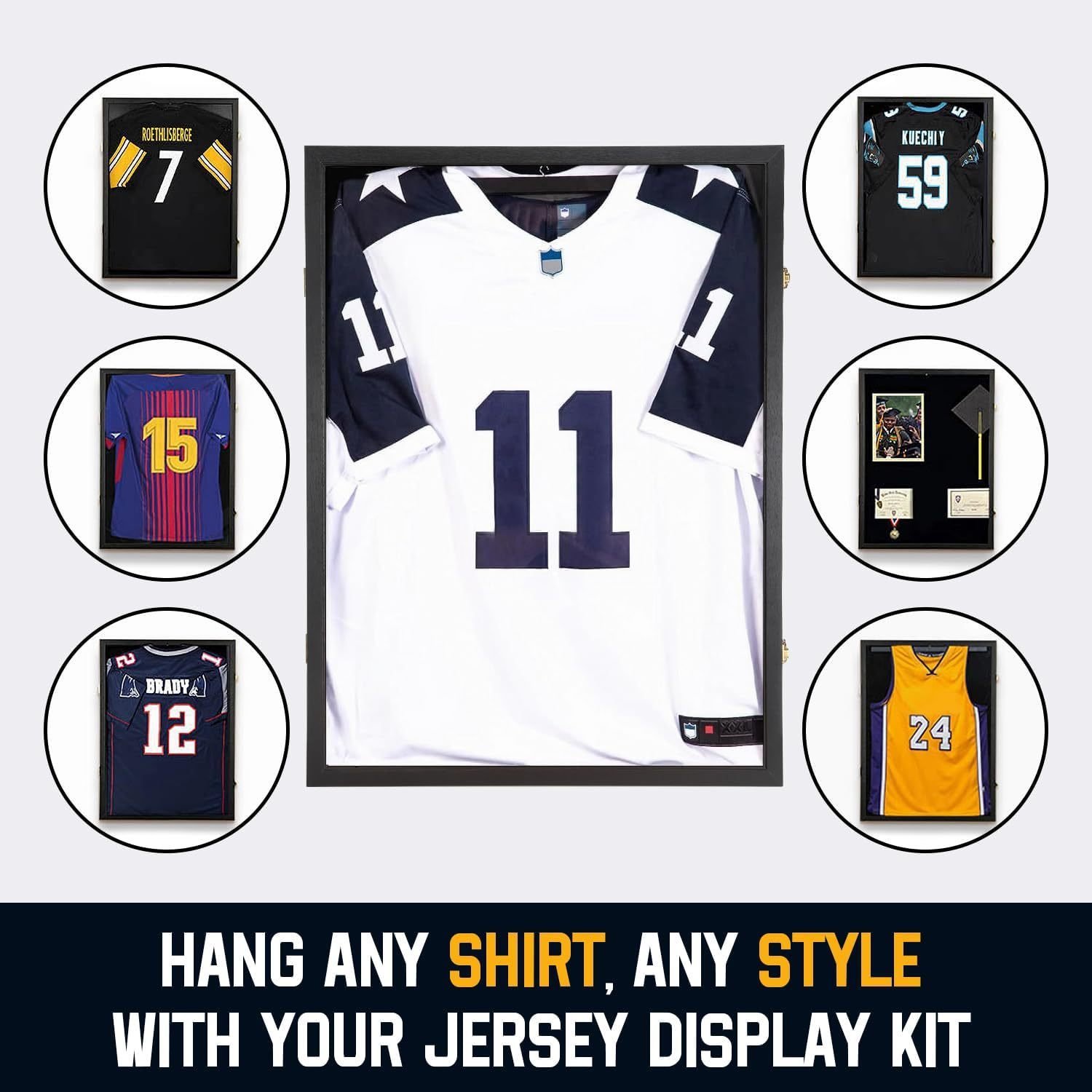Large Wooden Jersey Display Frame Case Lockable/Sport Jersey Shadow Box with 98% UV Protection Acrylic