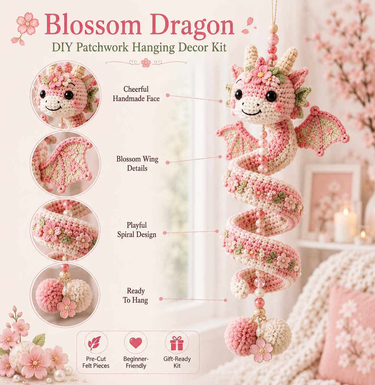⏳ Last Day 49% OFF – 🐉 Beginner-Friendly DIY Enchanted Dragon Spiral Hanging Ornament Kit | Complete Kit with All Tools & Step-by-Step Guide Included 💕