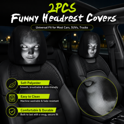 😆 Funny Cartoon Car Headrest Covers – 2PCS Universal Fit 🚗