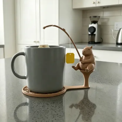 🔥Last Day BUY 3 GET 1 FREE🎣 Fishing Friends Teabag & Spoon Holder | Cute Mug-Rim Companion with Teabag String Holder, Mini Spoon Rest & Coaster Function 🍵