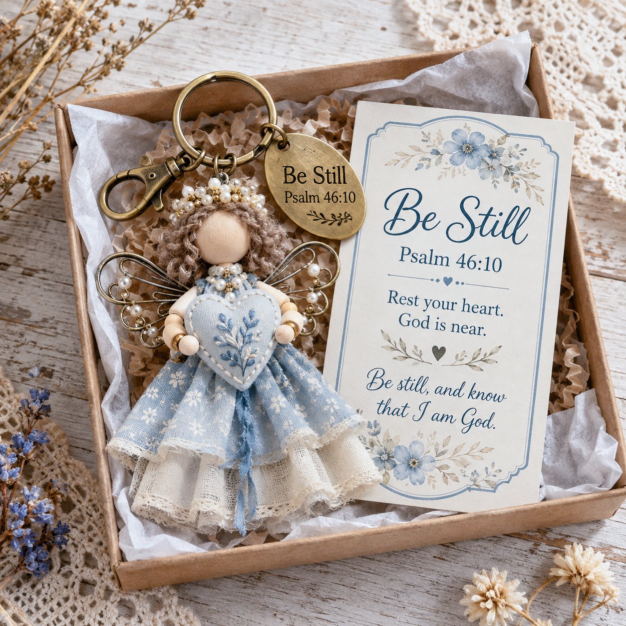 🪽 Faith Guardian DIY Keychain Kit | Handmade Scripture Charm, Inspirational Bible Card & Gift Box Included 💕