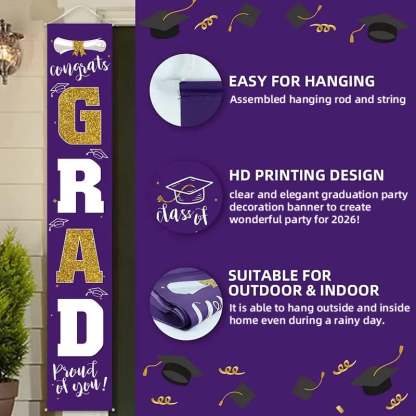 🔥LAST DAY 50% OFF - 🎓Class of 2026 Graduation Banner | Congrats Grad Front Door Porch Decor for Graduation Party (✨Set of 2)