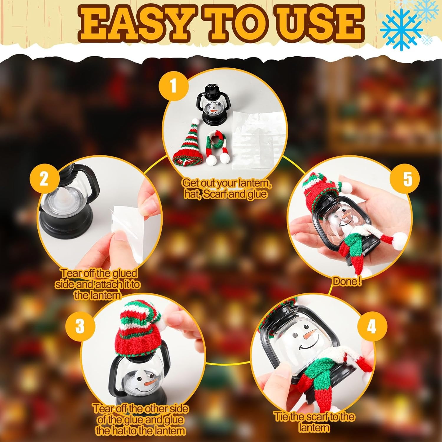 🎄Early Christmas Sale⛄6PCS  Mini Snowman Lantern with Hats and Scarves