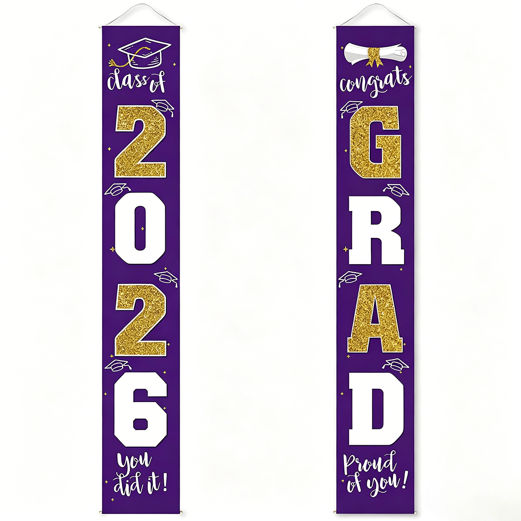 🔥LAST DAY 50% OFF - 🎓Class of 2026 Graduation Banner | Congrats Grad Front Door Porch Decor for Graduation Party (✨Set of 2)