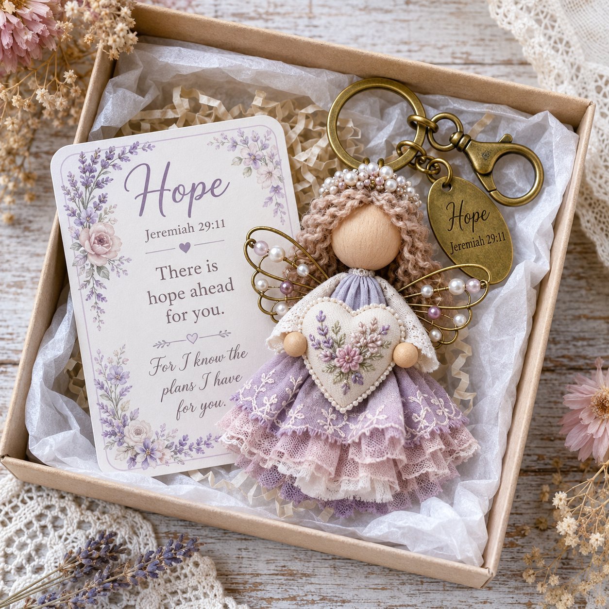🪽 Faith Guardian DIY Keychain Kit | Handmade Scripture Charm, Inspirational Bible Card & Gift Box Included 💕