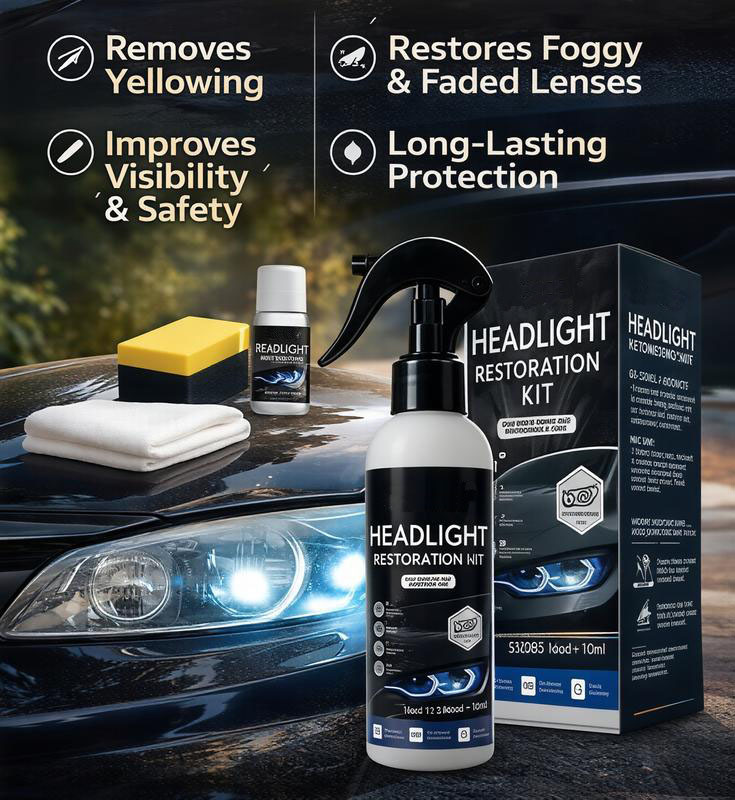 🚘Automotive Headlamp Restoration Fluid Kit – 💡Suitable for Yellowed or Foggy Lenses & Clear Surfaces | Essential for Home & Garage Use🏠