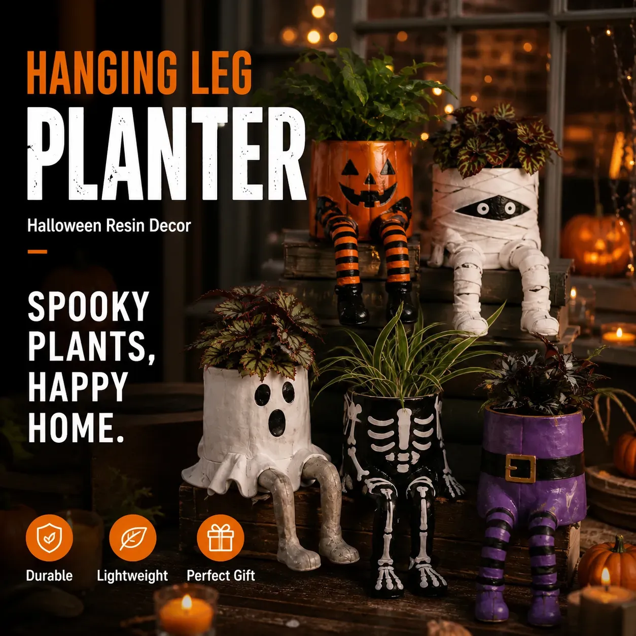💀🎃Halloween Whimsical Hanging Leg Planter Hand-Painted Resin Succulent Pot💐(BUY 2 FreeShipping）