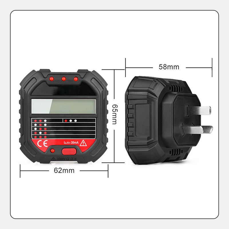 Digital socket tester dimensions 58x62x65mm spec chart