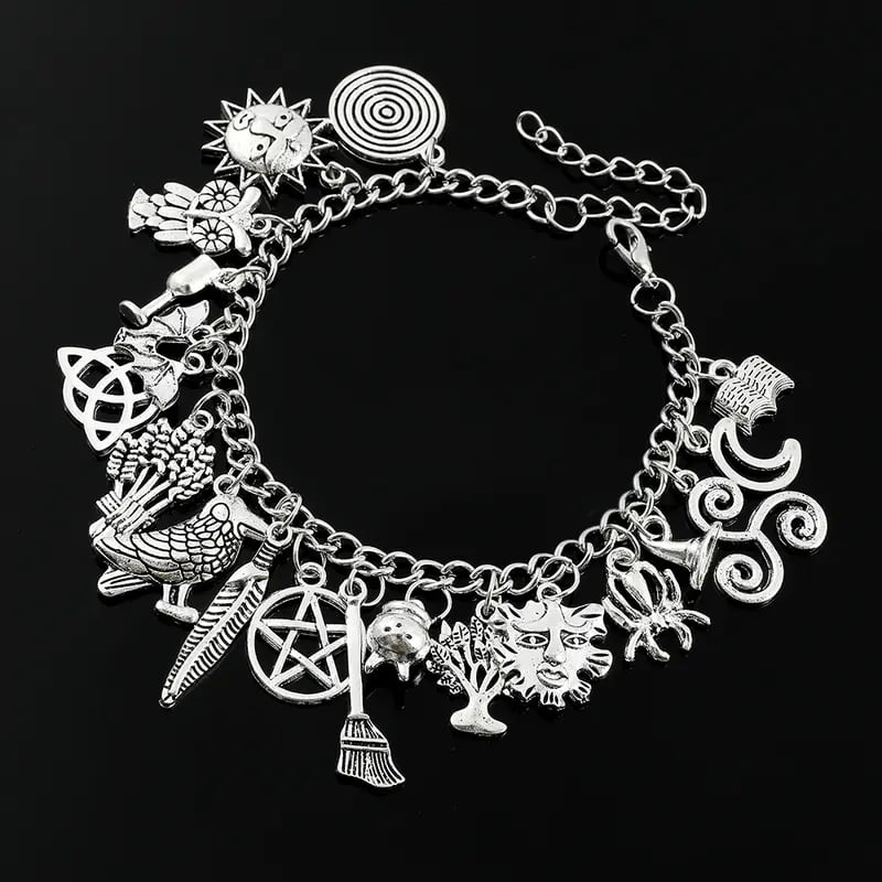🔥Last Day 49% OFF - 🧙🖤Vintage Witchy Charm Bracelet - 100% 925 Sliver